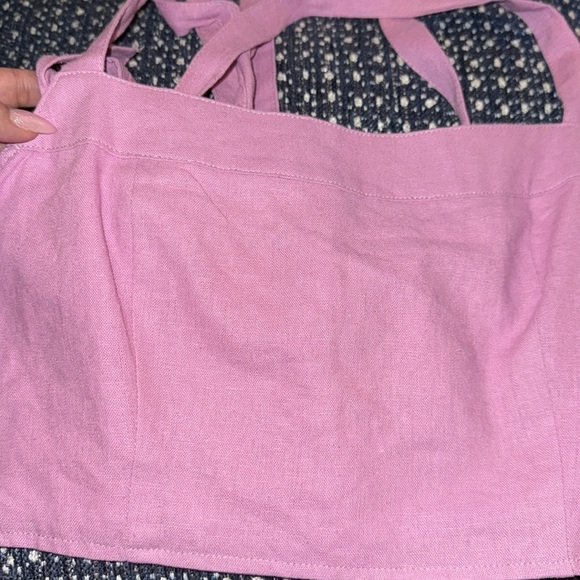 NWOT-Forever 21 Smocked Pink Tie-Back Crop Top Size Large - Picture 10 of 16